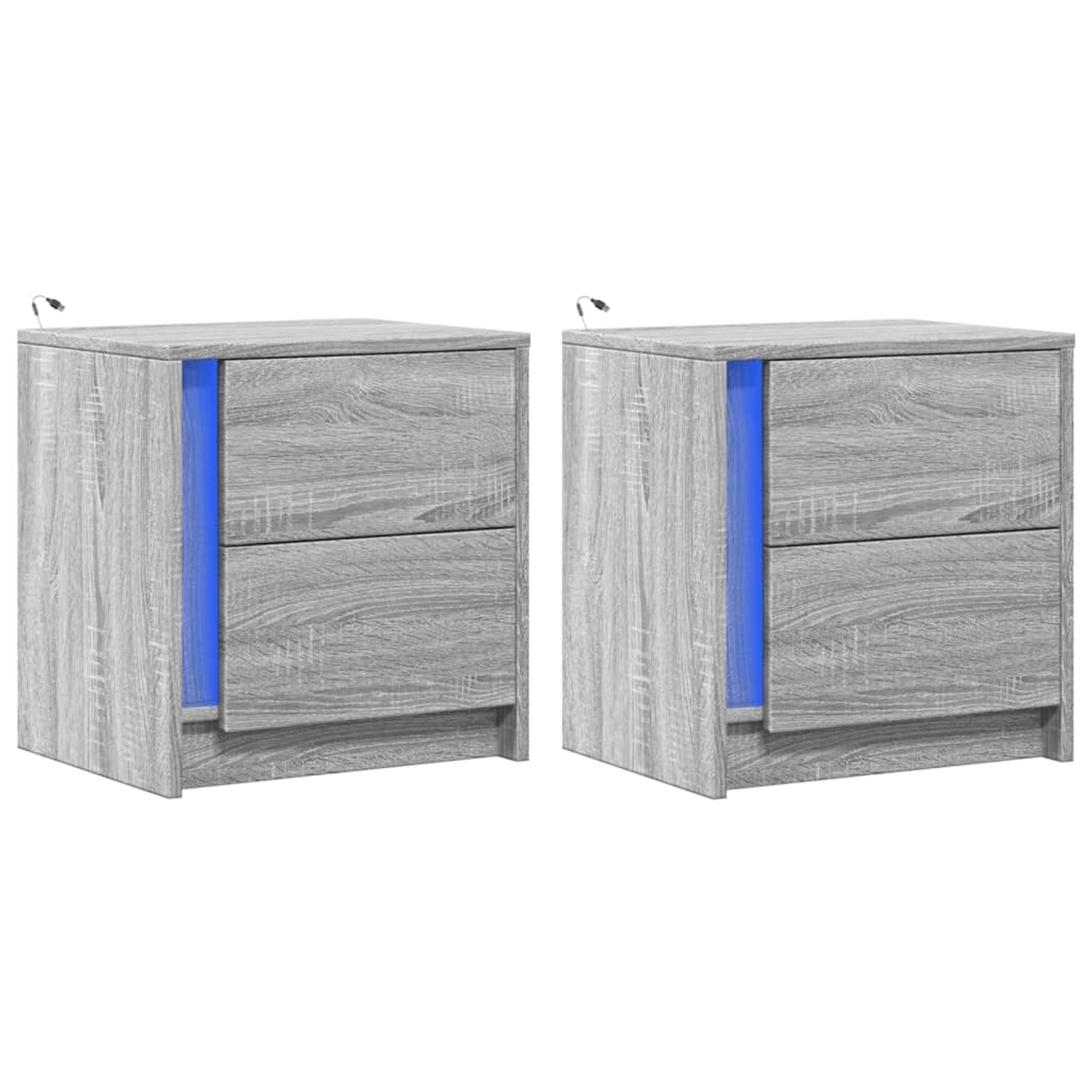 vidaXL Nachttische mit LED-Leuchten 2 Stk, Grau Sonoma Holzwerkstoff 852058 günstig online kaufen