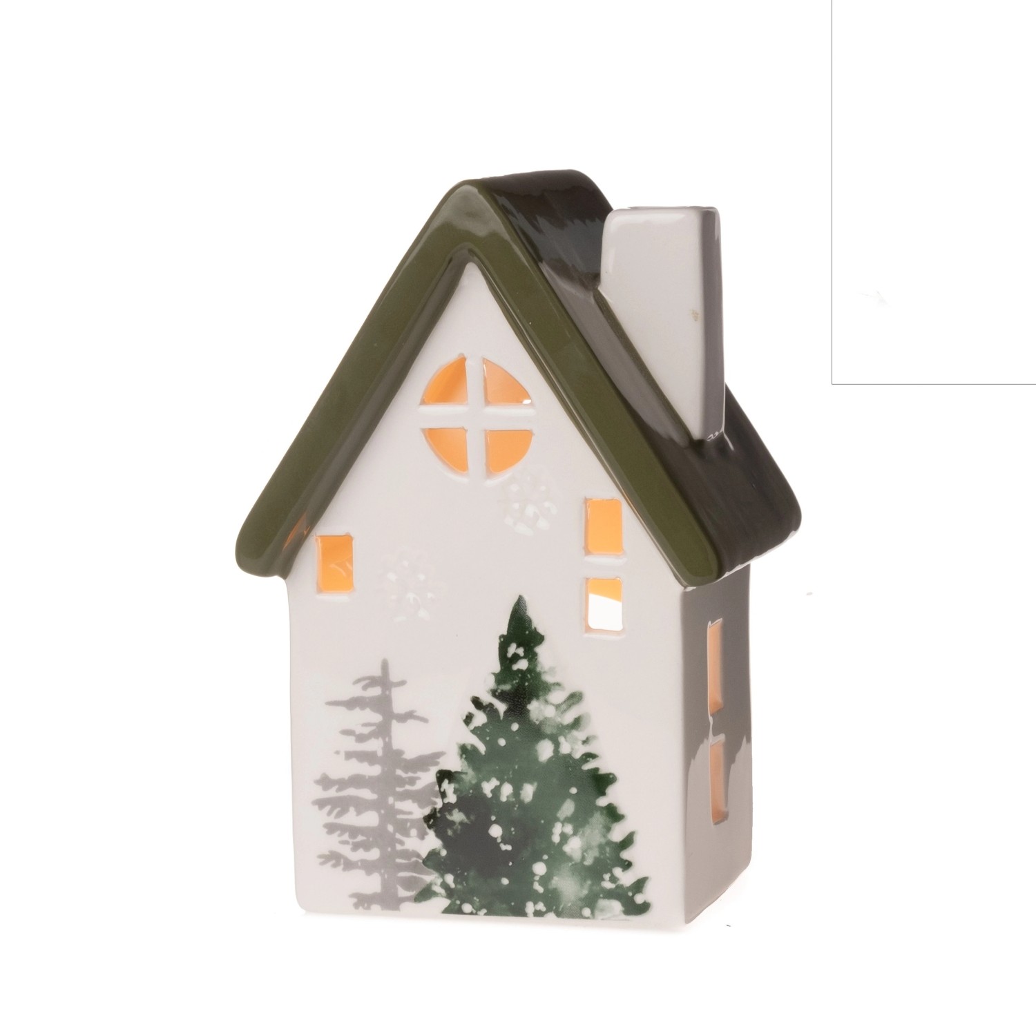 Weihnachts-Deko Windlicht Haus 13 cm Weiß-Grün günstig online kaufen