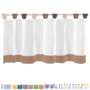 Braune und weiße Bistrogardine mit Schlaufen, 150x45 cm, für Küchenfenster.