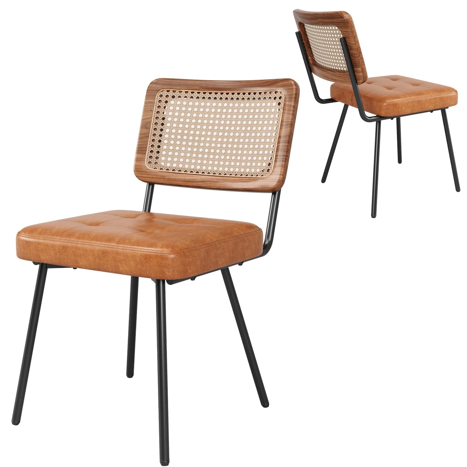 Merax Esszimmerstuhl 2Er Set Kunstleder Rattan Retro