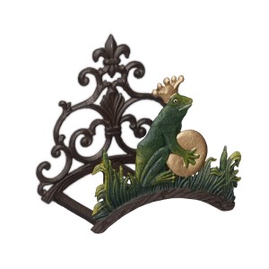 Relaxdays Schlauchhalter Froschkönig Gusseisen Braun Grün Gold Wetterfest Platzsparend 23 x 24 x 15 cm 1,6 kg