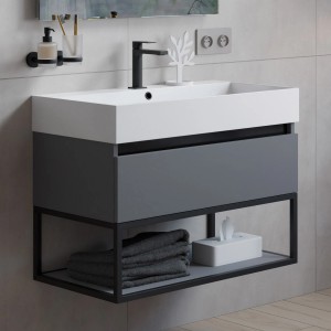 pianura Waschtisch mit Unterschrank Giulia, anthrazit matt, 80 cm breit, mit Hahnloch.