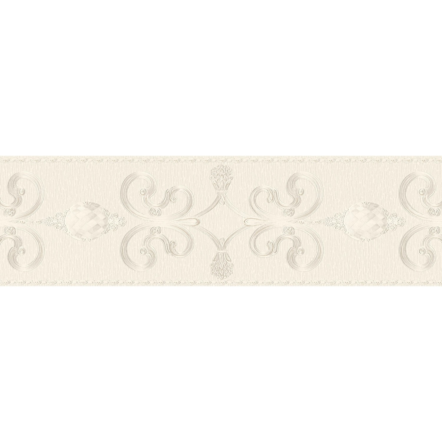 Bricoflor Selbstklebende Tapeten Bordüre im Barock Stil Neobarock Tapetenbordüre mit Ornament in Creme Weiß Glitzer Tape