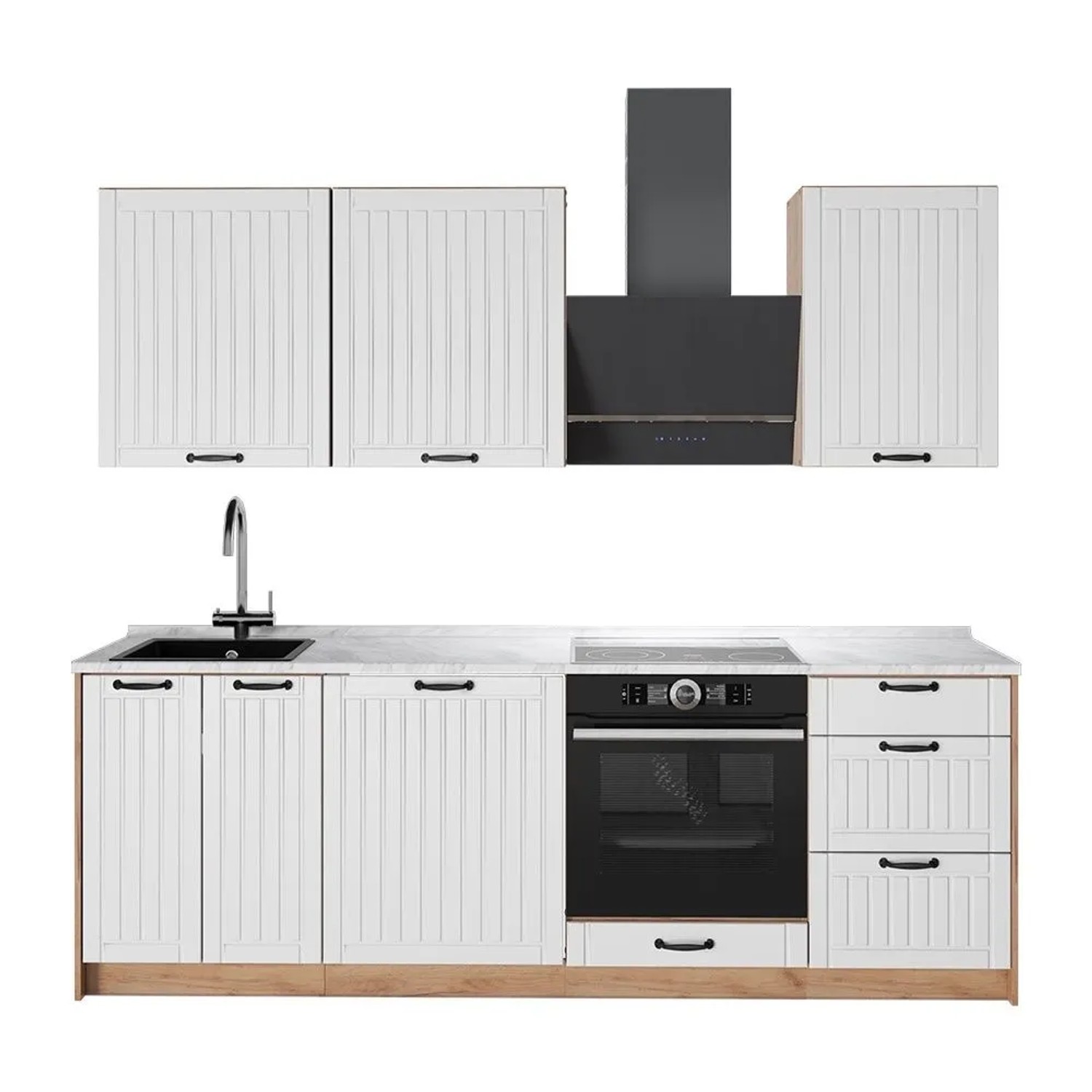 Vicco Küchenzeile Fame-Line Weiß Landhaus/Goldkraft Eiche 230 x 82 AP Marmor Art Nr 64003