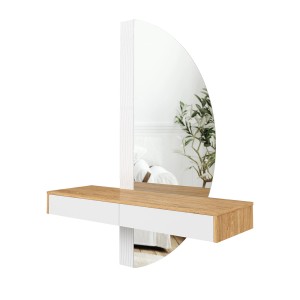 Vicco Schminktisch Melisa in Weiß/Eiche mit LED-Spiegel, 120 cm breit.