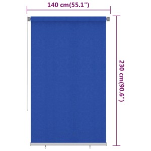 Blaues vidaXL Außenrollo, 140x230 cm, aus HDPE für UV-Schutz und Privatsphäre.