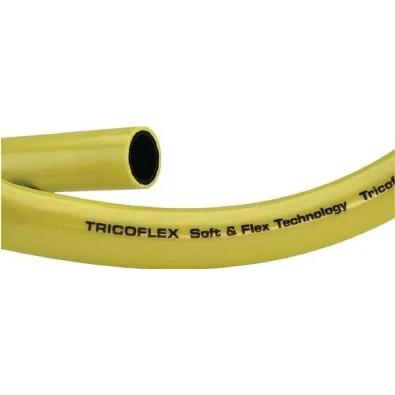 Gelber TRICOFLEX Wasserschlauch mit Soft & Flex Technologie. Flexibler PVC-Schlauch für Garten, Bau und Landwirtschaft.