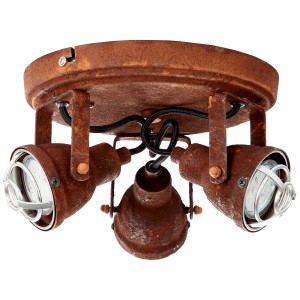 Rostfarbiger 3er Spot Bente im Industrial-Look für Wand- und Deckenmontage.