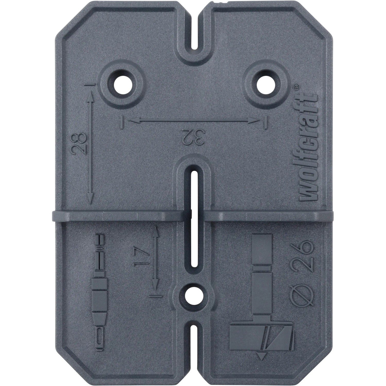 wolfcraft Scharnierloch-Set, Bohrschablone für Topfscharniere Ø 26 mm, 5-teilig
