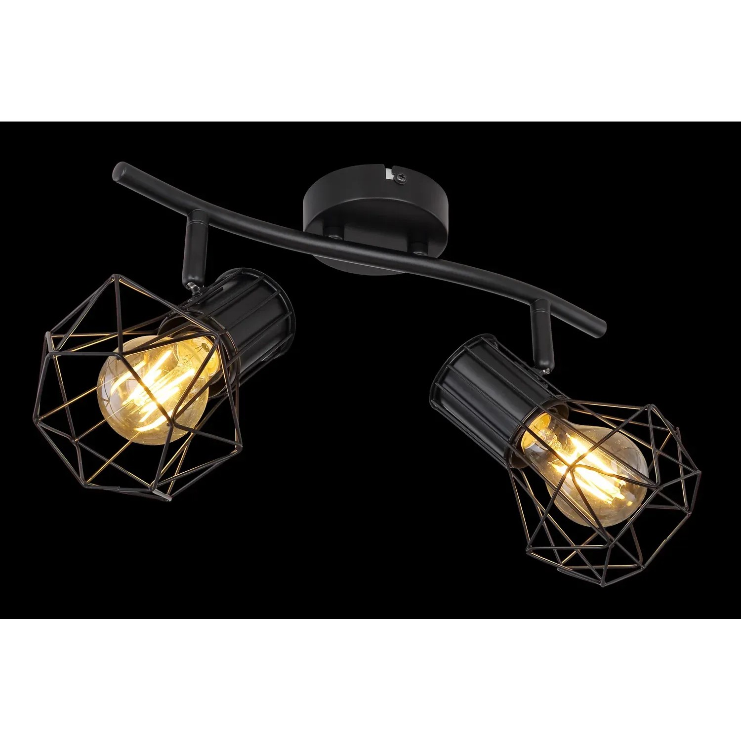 Schwarzer Globo Deckenstrahler Priska, 2-flammig, mit diamantförmigen Metallgittern.