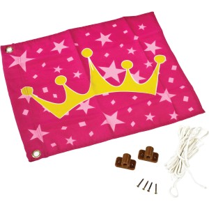 Axi Princess Fahne mit Hiss-System für Spielhaus, pink mit goldener Krone und Sternen.
