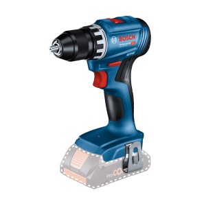 Blauer Bosch Professional Akku-Bohrschrauber GSR 18V-45 Solo ohne Akku, mit schwarzem Bohrfutter und Gürtelclip.