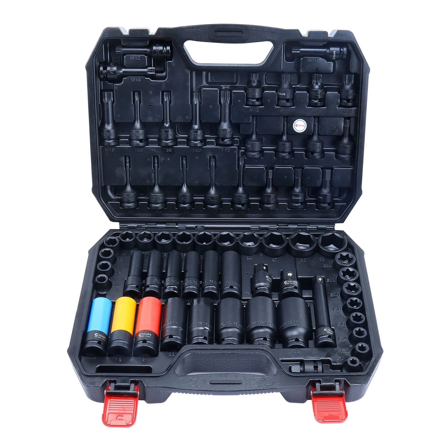 CCLIFE Schlagschrauber Nüsse Set 64-tlg. 1/2 Zoll Cr-Mo mit E H T M Profilnüssen