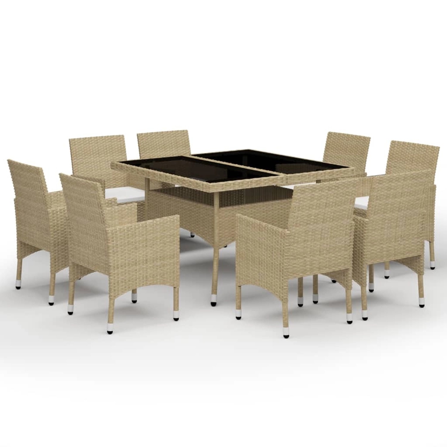 9-tlg. Garten-essgruppe Poly Rattan Und Glas Beige günstig online kaufen