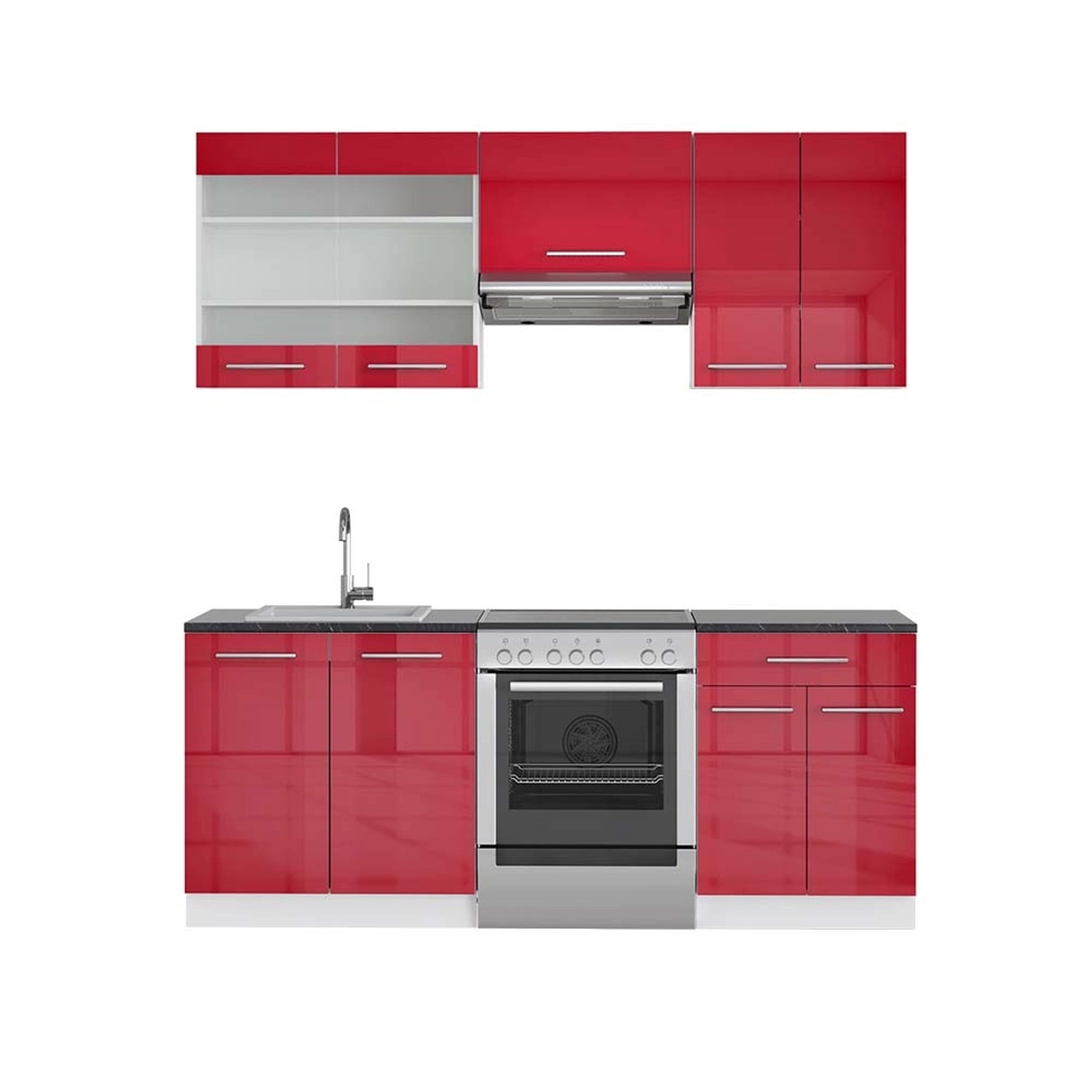 Vicco Fame-Line Küchenzeile Bordeaux Hochglanz/Weiß 200 cm AP Anthrazit günstig online kaufen