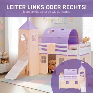 Homestyle4u Kinder Hochbett 90x200 Rutsche Kinderbett mit Matratze