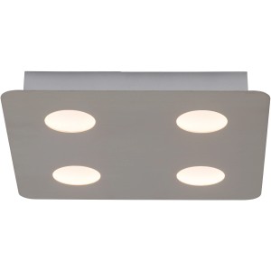 Viereckige AEG LED-Deckenleuchte Formit für Außen, Aluminium Nickel, mit vier Leuchtpunkten.
