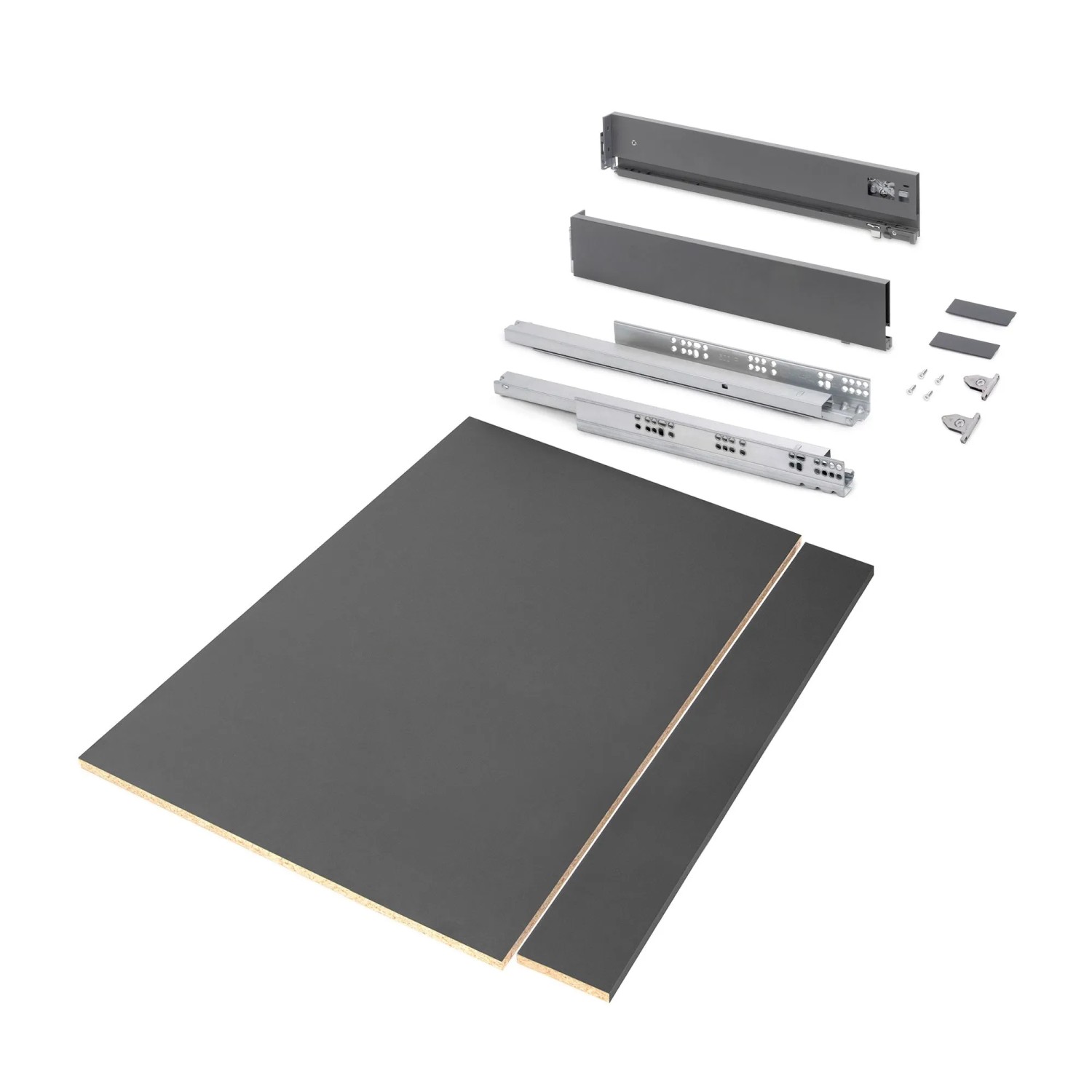 Emuca Schubladegarnitur Vertex für Küche oder Badezimmer mit 3D Verstellung Höhe 93 mm mit Spanplatten Modul 900 mm Anthrazitgrau