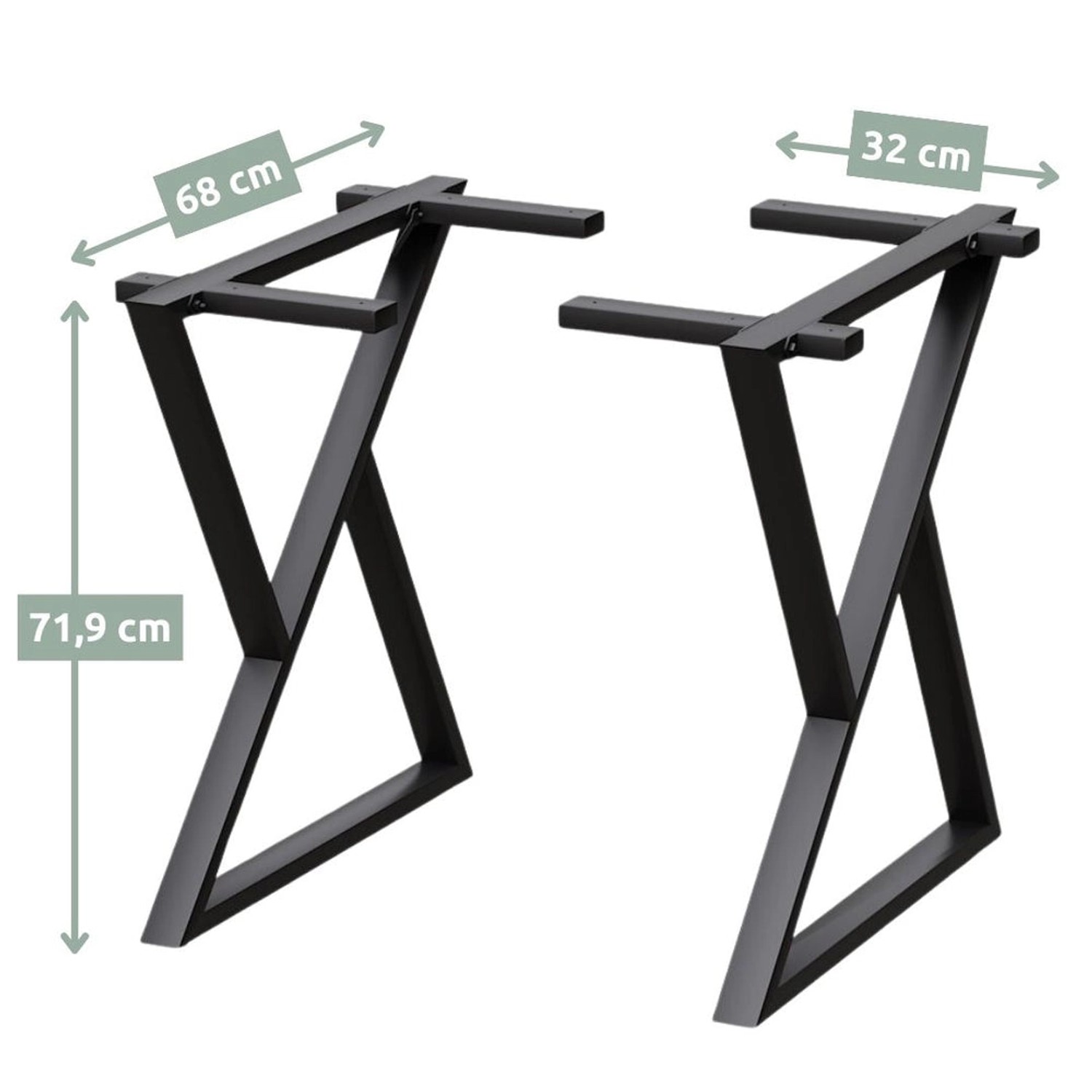 Schwarzes holz4home Doppel Dreieck Tischgestell aus Metall, 2er Set für Esstische.