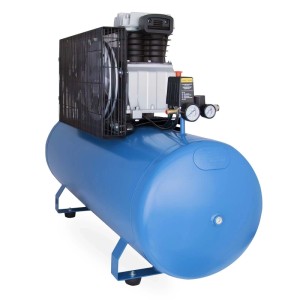 Blauer HYUNDAI Riemenkompressor BAC3150E, 150 Liter Tank, mit Manometern. Leistungsstark für Werkstatt & Garage.