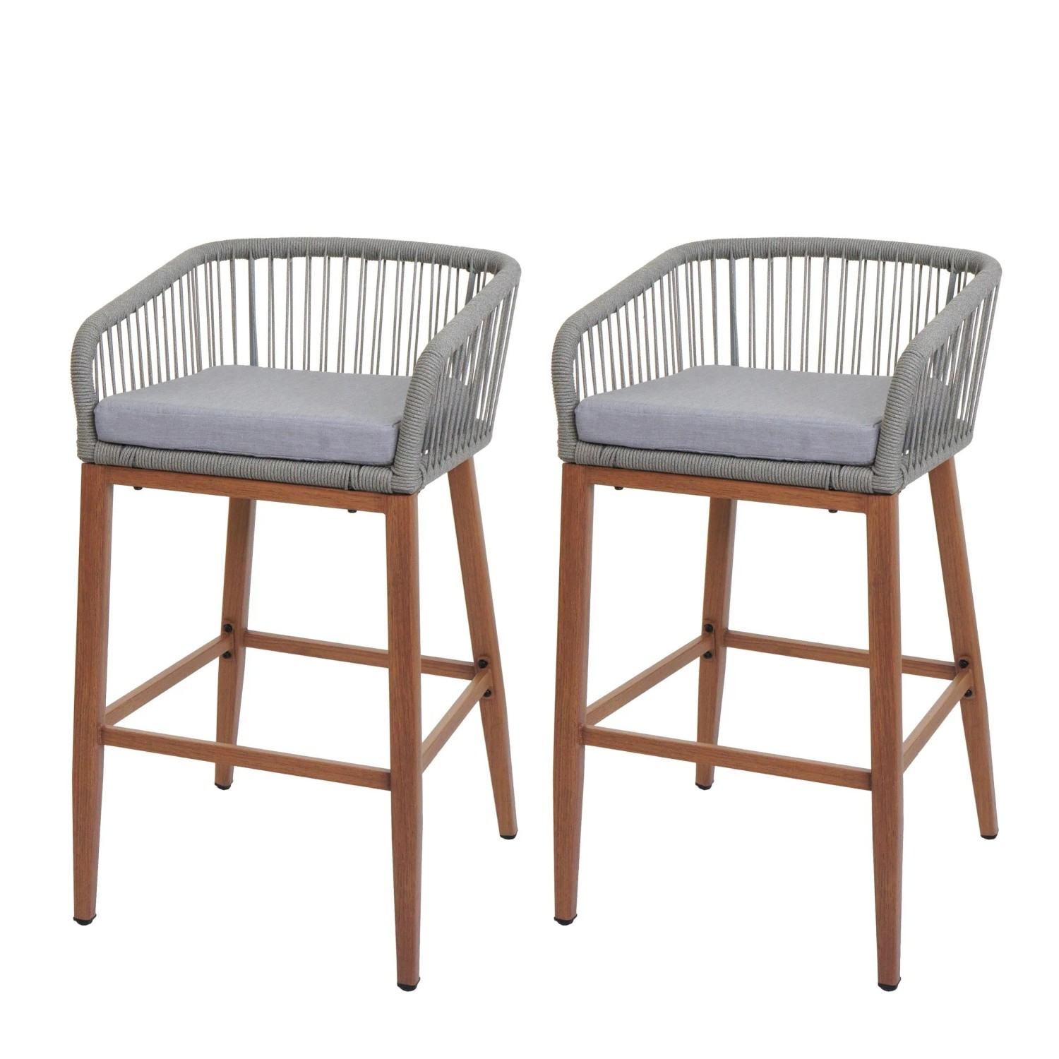 MCW Barhocker O22 2er-Set Hellgrau Kissen Hellgrau Holz-Optik günstig online kaufen