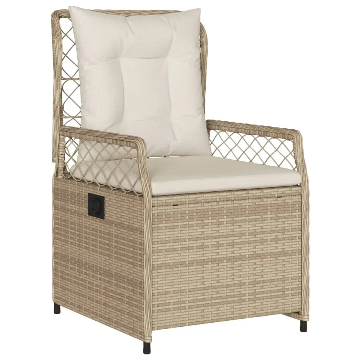 Beiger Gartenstuhl aus Polyrattan mit cremeweißen Kissen, Teil der 5-tlg. vidaXL Essgruppe.