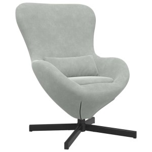 Hellgrauer vidaXL Eiersessel aus Samt mit schwarzem Stahlfuß. Loungesessel für Wohnzimmer und Schlafzimmer.