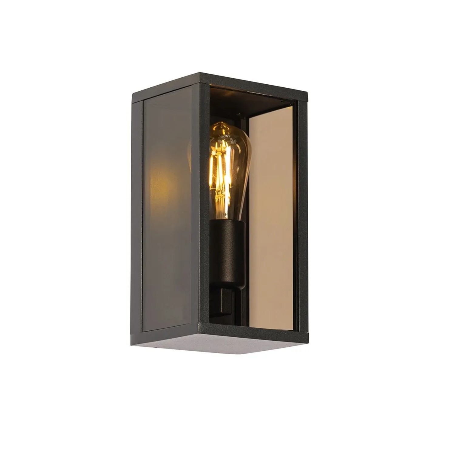 QAZQA Außenwandleuchte Schwarz mit Rauchglas 26 cm IP44 Charlois