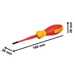 Bosch Schraubendreher Pro VDE SL3,5 x 75, isoliert mit rotem Griff und gelbem Kragen.