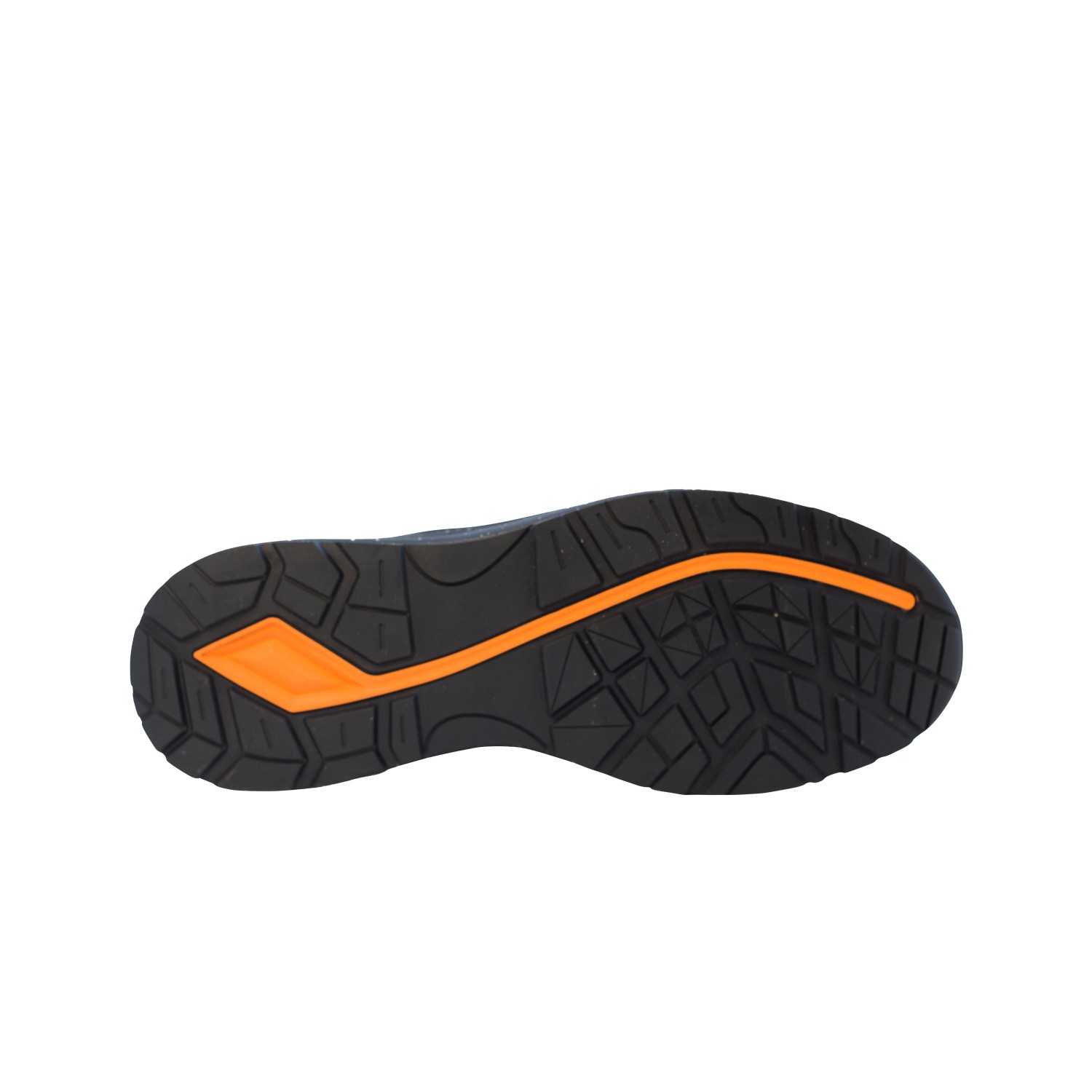 Sohle der New Balance Sicherheitsschuhe Logic S1, schwarz-orange, Gr. 40, für Arbeitsschuhe.