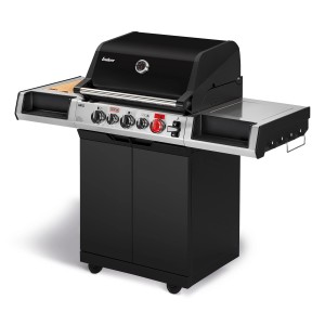 Enders Gasgrill Uniq 3 IK Cruster: Schwarzer Grill mit Seitenkocher und 800°C Turbo Zone.