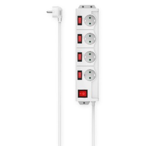 Weiße 4-fach Steckdosenleiste mit Schalter und 1,4 m Kabel für die Wandmontage.