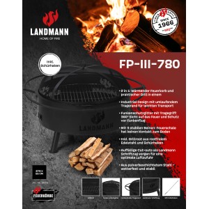 Landmann Feuerkorb mit Grillrost, Modell FP-III-780BKXX, im Industrial Design, schwarz.