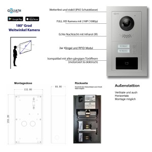 Goliath IP Video Türsprechanlage für 2 Familien in Schwarz/Silber mit RFID Unterputz.
