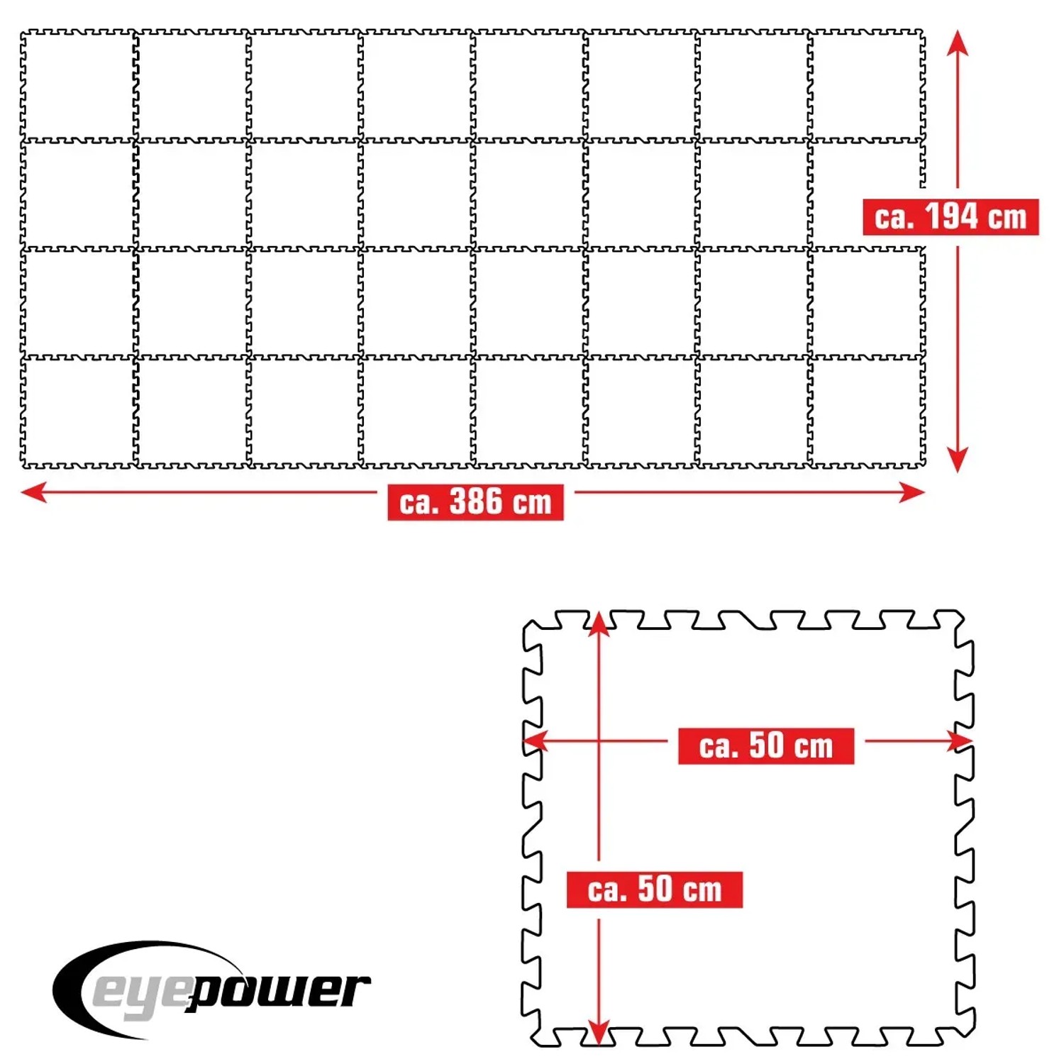 Blaues eyepower Poolunterlage 32er Set, 50x50 cm, als Bodenschutz für Pools.