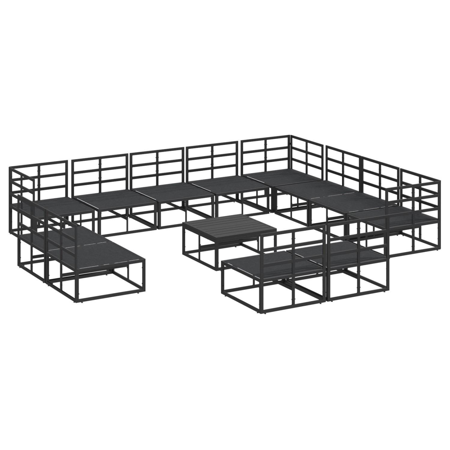 vidaXL Garten-Sofa-Set, 13-teilig, Schwarz, Aluminium. Modulares Lounge-Set für Garten und Terrasse.