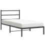 Schwarzes Metall Bettgestell mit Kopfteil, 107x203 cm, für Jugendzimmer oder Gästezimmer.