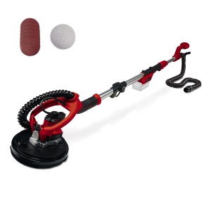 Einhell Akku-Trockenbauschleifer TP-DW 18/225 Li Solo mit Schleifpapier und Absaugschlauch.