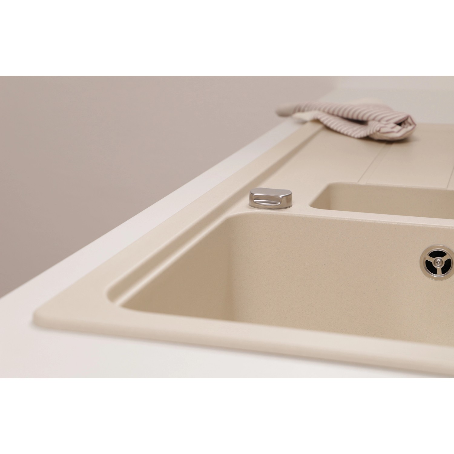 Respekta Einbauspüle Massivgranit Austin 100 cm x 50 cm mit Zusatzbecken Vanile_8