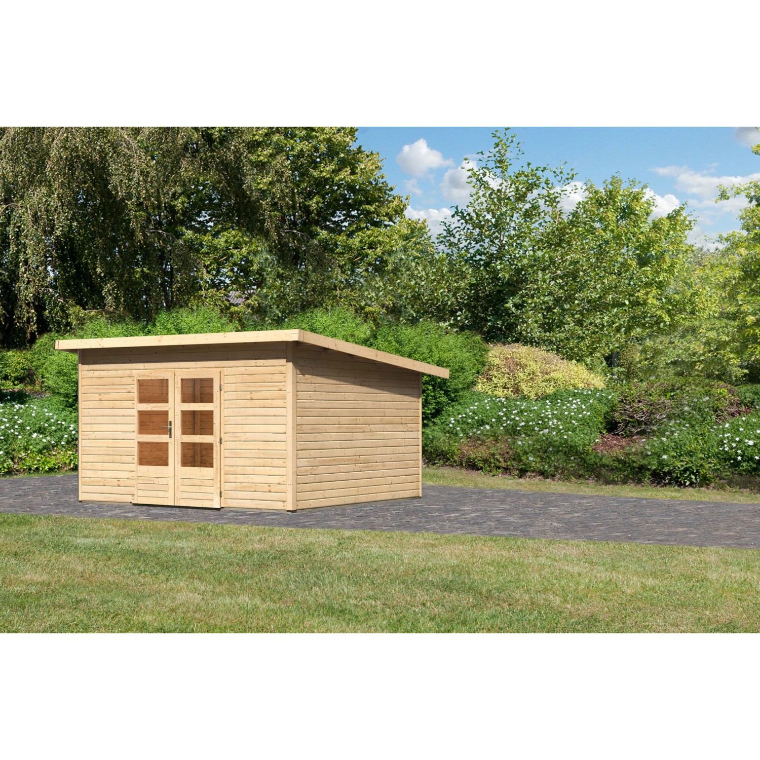 Karibu Holz-Gartenhaus Karlskoga 5 Natur Pultdach Unbehandelt 365 cm x 365 günstig online kaufen