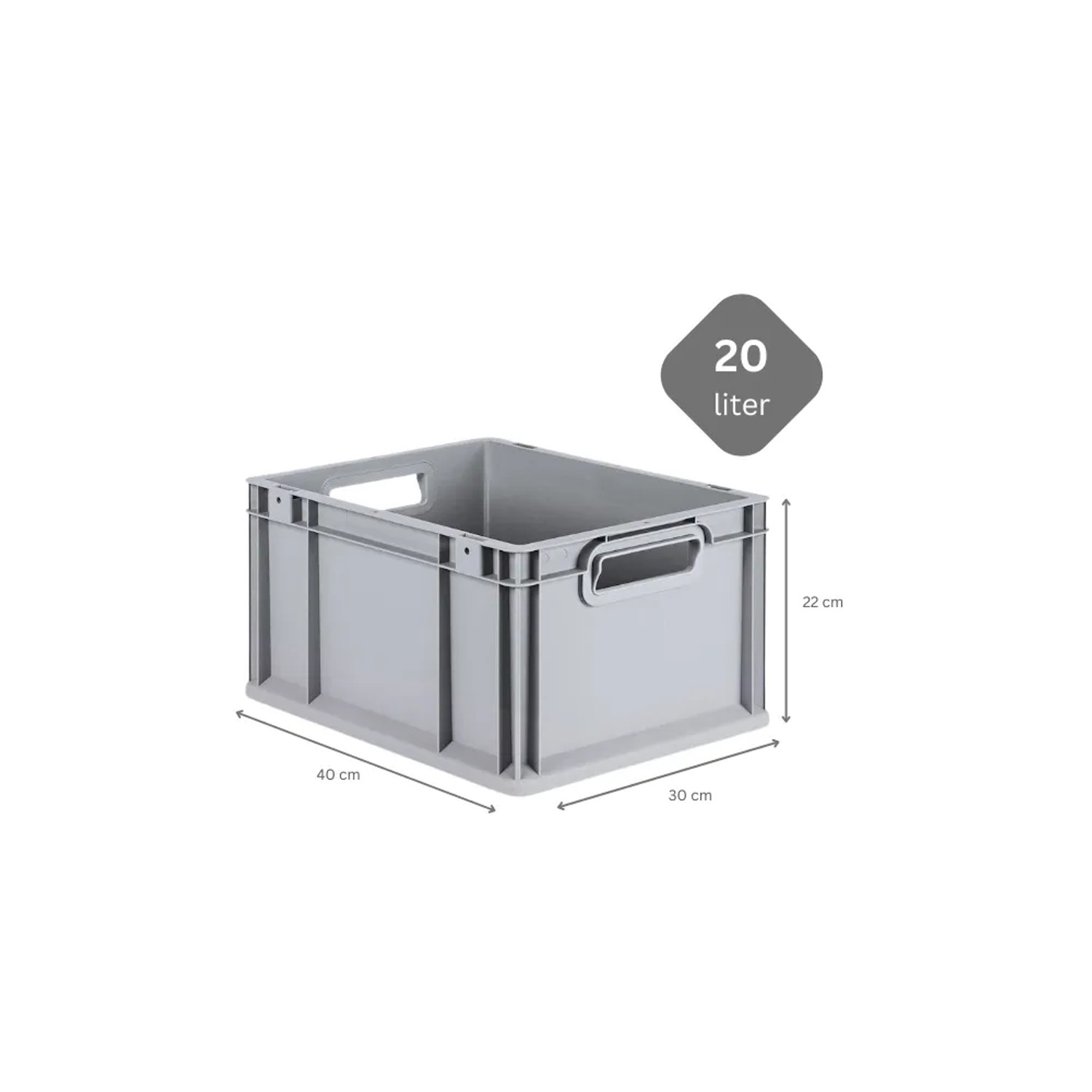 Graue PROREGAL Eurobox NextGen, 20 Liter, mit Griffen. Ideal zur Aufbewahrung.