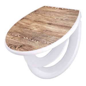 Banjado Familien WC-Sitz mit Maserung, Absenkautomatik und Kindersitz aus Polypropylen.