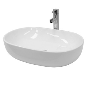 Weißes ECD Germany Design Handwaschbecken (600x420) mit Ablaufgarnitur, ohne Überlauf.