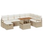 Beiges 9-teiliges vidaXL Garten-Sofa-Set mit Kissen und Stauraum aus Poly Rattan.