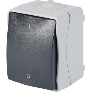 Grauer Feuchtraum Heizung Notschalter IP44 für Aufputzmontage.