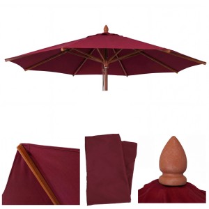 MCW Ersatz-Bezug für runden Holz-Sonnenschirm Ø4m, bordeaux. Polyester, wasserabweisend, UV-Schutz, Winddach.