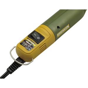 Proxxon Micromot 60 Bohr- und Fräsgerät, gelb-grün, mit Schalter und Kabel.