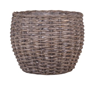 Grauer Übertopf aus Weide, Ø 28 cm, handgeflochten für den Innenbereich.