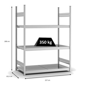 Verzinktes PROREGAL Weitspannregal mit 3 Ebenen, Fachlast 350 kg, 200x150x60 cm.