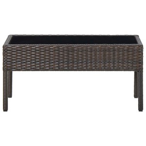 Brauner vidaXL Gartentisch aus Poly Rattan mit Glasplatte, 75x40x37 cm.